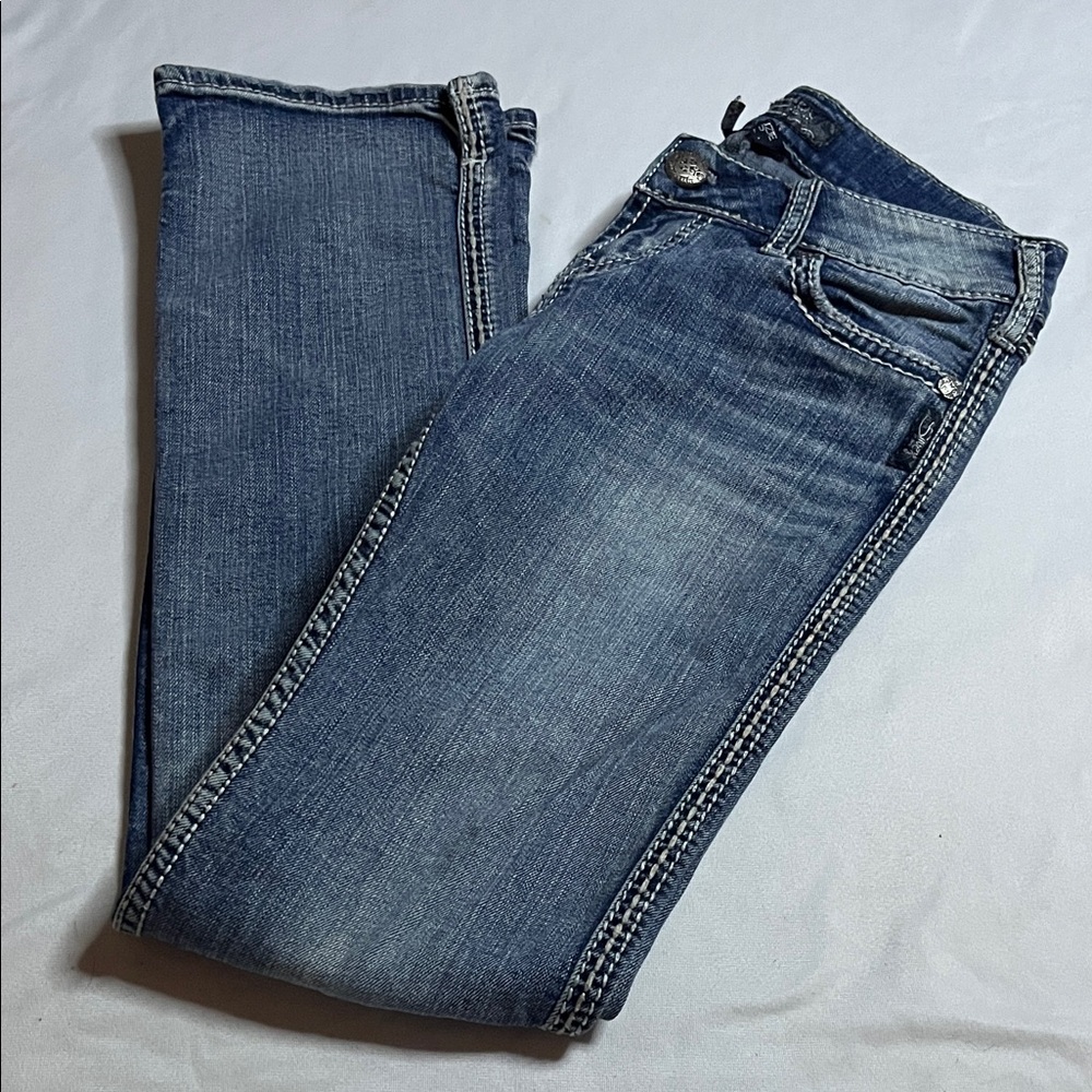 Silver Jeans Ladies Straight Leg Faded Blue Denim